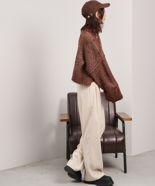 セール】フェザーミックスワイドクロップドニット（ニット/セーター