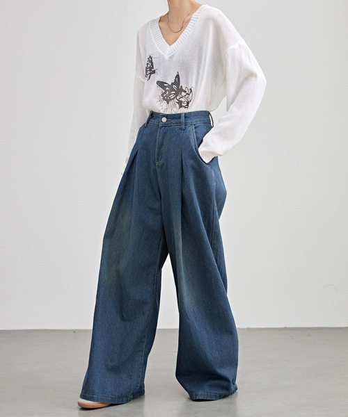 LOHEN ランダムタックハイウエストパンツ デニム ローヘン lohen