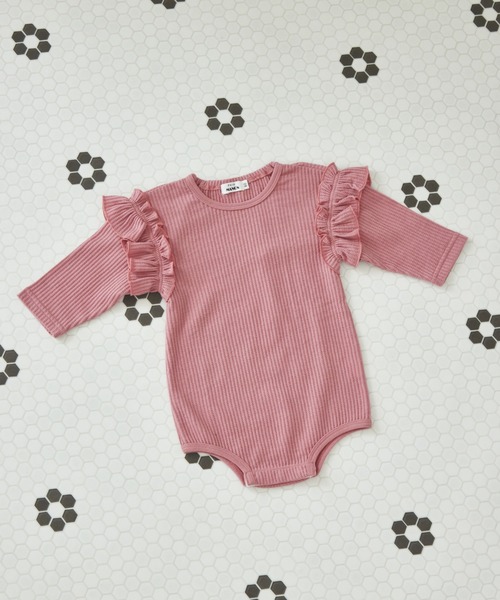 pairmanon（ペアマノン）の「【リンクコーデ】【ベビー】 ワッフル 袖フリル アソート 長袖ロンパース（ロンパース・キッズ・ブラック/ベージュ/ミント/グリーン系その他/ホワイト系その他/ピンク/テラコッタ/ブラウン/パープル系その他/アイボリー/ブラック系その他2/ホワイト系その他2/ホワイト系その他4/ブラック系その他/ブルー・80/70）」の15枚目の写真