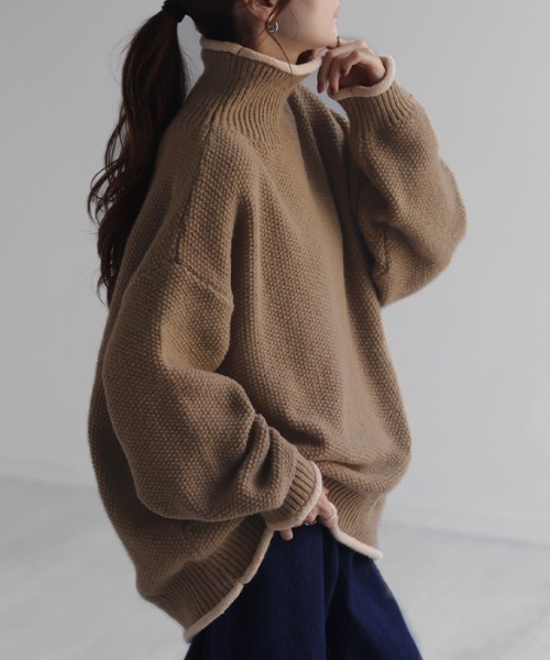 HUG.U(ハグユー)の「「鹿のこ」タートルニット(ニット/セーター・レディース・コーラル/ライトグレー/チェリーレッド/ベージュ系/ライトグレー系/ライトブルー/ライトベージュ/カーキ/ブラック/ブラウン系/グレー/オフホワイト/グレー系/ネイビー系・M/L)」の8枚目の写真