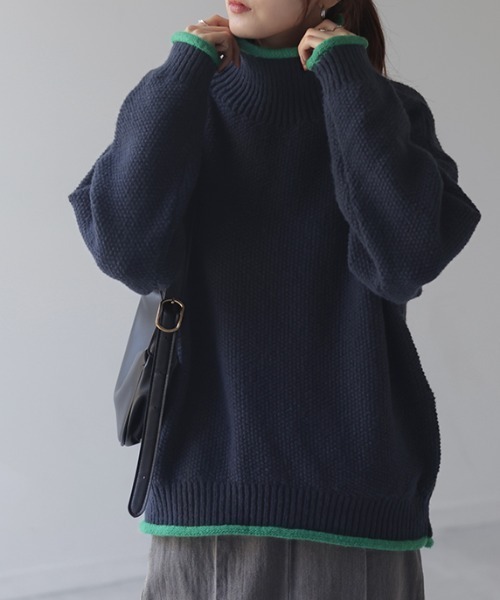 HUG.U(ハグユー)の「「鹿のこ」タートルニット(ニット/セーター・レディース・コーラル/ライトグレー/チェリーレッド/ベージュ系/ライトグレー系/ライトブルー/ライトベージュ/カーキ/ブラック/ブラウン系/グレー/オフホワイト/グレー系/ネイビー系・M/L)」の12枚目の写真