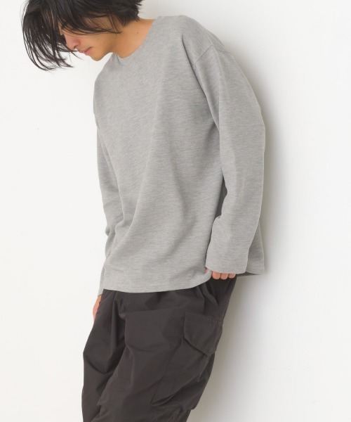 OMNES(オムネス)の「メンズリップルダブルフェイス長袖Tシャツ(Tシャツ/カットソー・メンズ・グレー/ブルー/ライトカーキ/ブラック/ホワイト・MEDIUM/LARGE)」の3枚目の写真