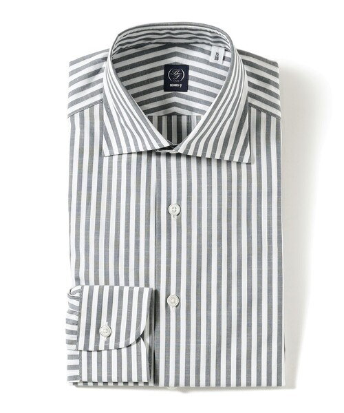 BEAMS F ストライプ セミスプレッドカラー長袖シャツ BEAMS F（ビームスF）コットン ペンシルストライプ ワイドカラー