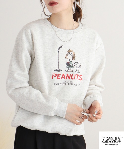 PEANUTS(ピーナッツ)の「PEATNUTS 日常柄プリント裏起毛トレーナー(スウェット・メンズ・オートミール/マスタード/チャコール/アイボリー/ピンクベージュ/ネイビー・S/M/L)」の19枚目の写真