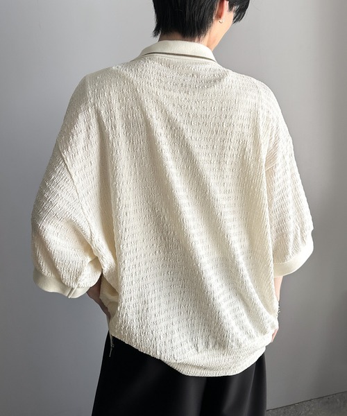 classicalelf（クラシカルエルフ）の「抜け感叶える大人の上品スポーティ。ポロ襟ダブルファスナージャガードトップス（半袖）（Tシャツ/カットソー・メンズ・ブラック/アイボリー・LARGE/MEDIUM/X-LARGE）」の15枚目の写真