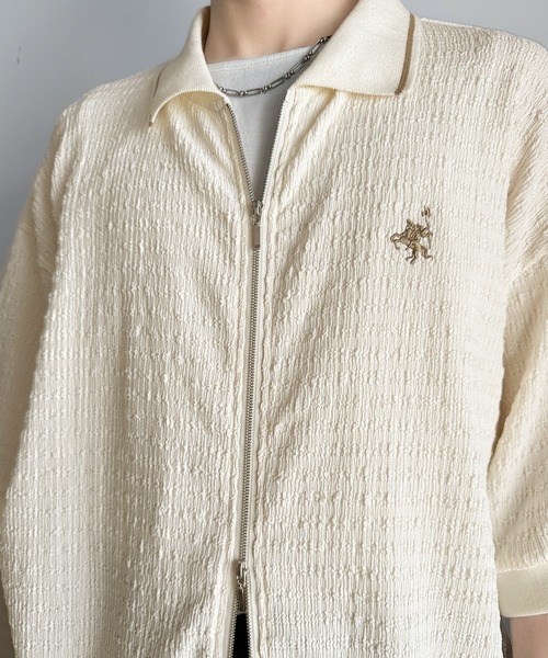 classicalelf（クラシカルエルフ）の「抜け感叶える大人の上品スポーティ。ポロ襟ダブルファスナージャガードトップス（半袖）（Tシャツ/カットソー・メンズ・ブラック/アイボリー・LARGE/MEDIUM/X-LARGE）」の18枚目の写真