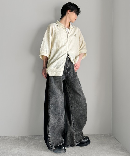 classicalelf（クラシカルエルフ）の「抜け感叶える大人の上品スポーティ。ポロ襟ダブルファスナージャガードトップス（半袖）（Tシャツ/カットソー・メンズ・ブラック/アイボリー・LARGE/MEDIUM/X-LARGE）」の21枚目の写真