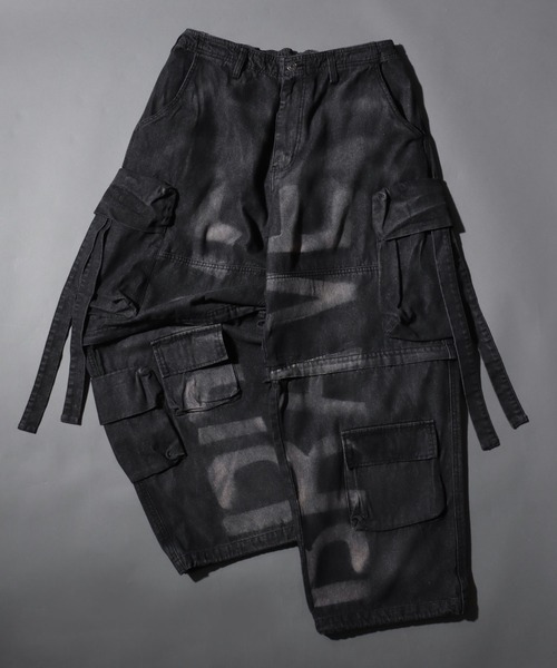 Wide straight tech cargo pants (Washer nylon)/ワイド