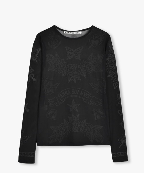 anna sui nyc(アナ スイ エヌ ワイ シー)の「nycタトゥーシアートップス(Tシャツ/カットソー・レディース・ブラック/ベージュ/ライム/ピンク/ブルー/ブラック×ブラック・FREE)」の3枚目の写真