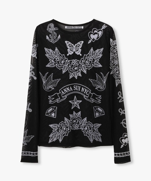 ANNA SUI NYC(アナ スイ エヌ ワイ シー)の「nycタトゥーシアートップス(Tシャツ/カットソー・レディース・ブラック/ベージュ/ライム/ピンク/ブルー・FREE)」の7枚目の写真