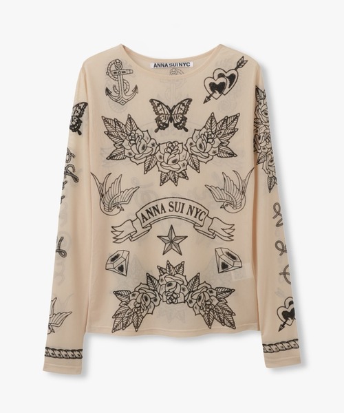 ANNA SUI NYC(アナ スイ エヌ ワイ シー)の「nycタトゥーシアートップス(Tシャツ/カットソー・レディース・ブラック/ベージュ/ライム/ピンク/ブルー・FREE)」の8枚目の写真