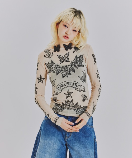 ANNA SUI NYC(アナ スイ エヌ ワイ シー)の「nycタトゥーシアートップス(Tシャツ/カットソー・レディース・ブラック/ベージュ/ライム/ピンク/ブルー・FREE)」の13枚目の写真
