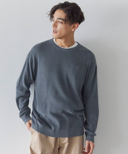 coca(coca)(コカ)の「ハイゲージ畦編みクルーネック長袖(ニット/セーター・メンズ・オレンジ/チャコール・M/L/XL)」の7枚目の写真
