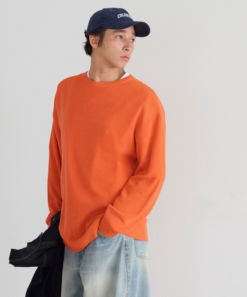 coca(coca)(コカ)の「ハイゲージ畦編みクルーネック長袖(ニット/セーター・メンズ・オレンジ/チャコール・M/L/XL)」の9枚目の写真