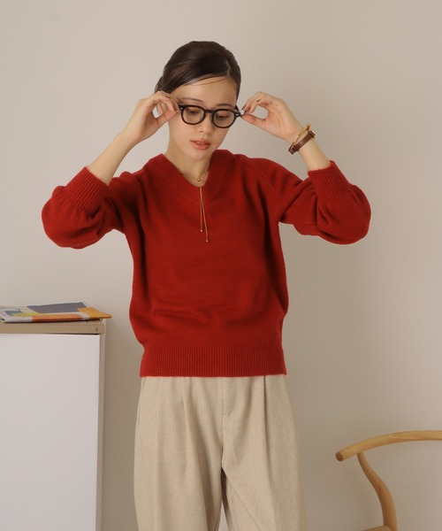 LAULEN(ローレン)の「v neck knit pullover /Vネック 長袖 ニット プルオーバー(ニット/セーター・レディース・ピンク/ブラック/アイボリー/レッド・FREE)」の4枚目の写真