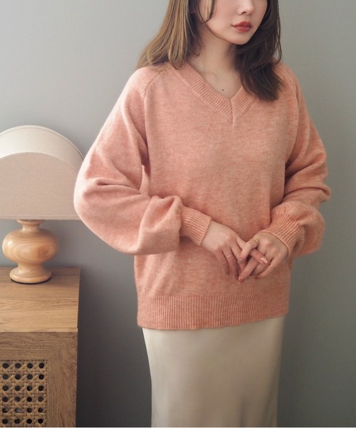 LAULEN(ローレン)の「v neck knit pullover /Vネック 長袖 ニット プルオーバー(ニット/セーター・レディース・ピンク/ブラック/アイボリー/レッド・FREE)」の1枚目の写真