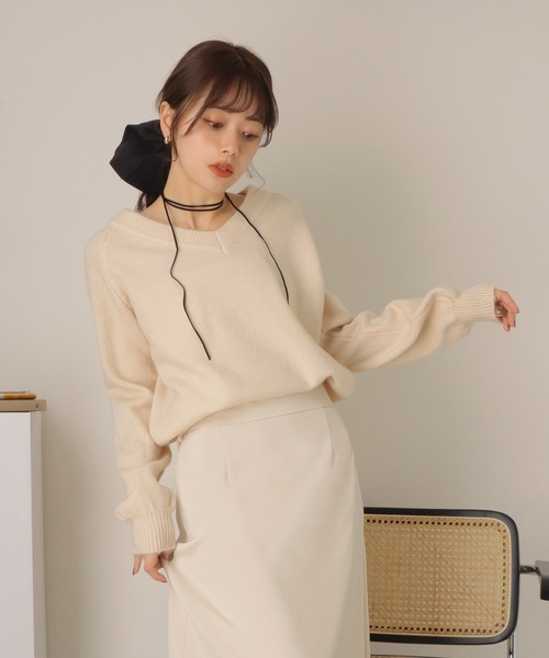 LAULEN(ローレン)の「v neck knit pullover /Vネック 長袖 ニット プルオーバー(ニット/セーター・レディース・ピンク/ブラック/アイボリー/レッド・FREE)」の2枚目の写真