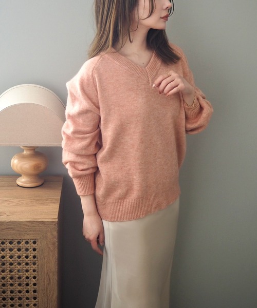 LAULEN(ローレン)の「v neck knit pullover /Vネック 長袖 ニット プルオーバー(ニット/セーター・レディース・ピンク/ブラック/アイボリー/レッド・FREE)」の5枚目の写真