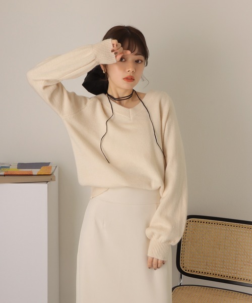 LAULEN(ローレン)の「v neck knit pullover /Vネック 長袖 ニット プルオーバー(ニット/セーター・レディース・ピンク/ブラック/アイボリー/レッド・FREE)」の7枚目の写真