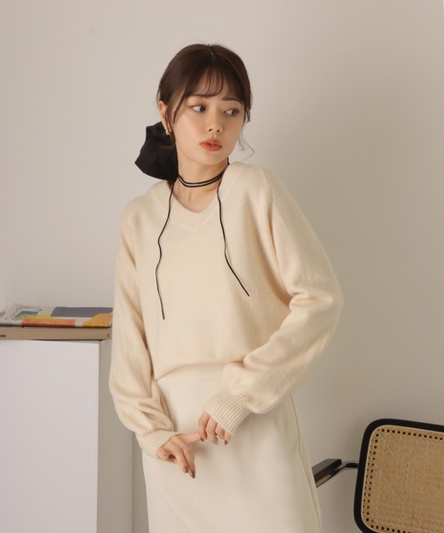 LAULEN(ローレン)の「v neck knit pullover /Vネック 長袖 ニット プルオーバー(ニット/セーター・レディース・ピンク/ブラック/アイボリー/レッド・FREE)」の8枚目の写真