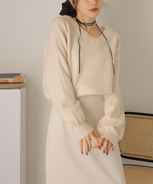 LAULEN(ローレン)の「v neck knit pullover /Vネック 長袖 ニット プルオーバー(ニット/セーター・レディース・ピンク/ブラック/アイボリー/レッド・FREE)」の9枚目の写真