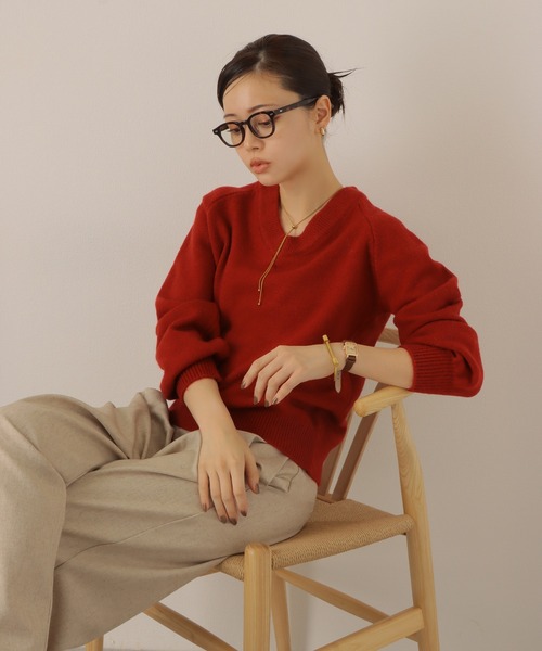 LAULEN(ローレン)の「v neck knit pullover /Vネック 長袖 ニット プルオーバー(ニット/セーター・レディース・ピンク/ブラック/アイボリー/レッド・FREE)」の13枚目の写真