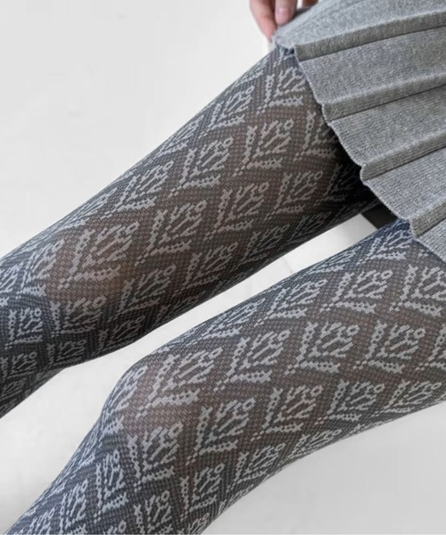 IMARI（イマリ）の「【 IMARI / イマリ 】 レトロ ジャガード フラワー タイツ #（タイツ/ストッキング・レディース・ブラック/ブラウン/パープル/ブルー/グレー・FREE）」の6枚目の写真