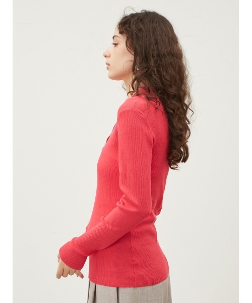 Mila Owen（ミラオーウェン）の「シアーポロリブニットプルオーバー（ニット/セーター・レディース・イエロー/ブラック/ピンク/ライトグレー・0/1）」の7枚目の写真