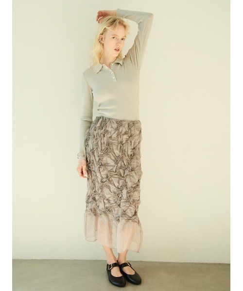 Mila Owen（ミラオーウェン）の「シアーポロリブニットプルオーバー（ニット/セーター・レディース・イエロー/ブラック/ピンク/ライトグレー・0/1）」の5枚目の写真