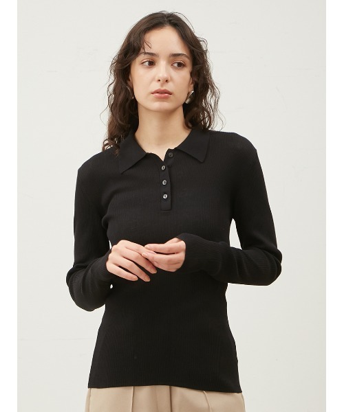 Mila Owen（ミラオーウェン）の「シアーポロリブニットプルオーバー（ニット/セーター・レディース・イエロー/ブラック/ピンク/ライトグレー・0/1）」の17枚目の写真