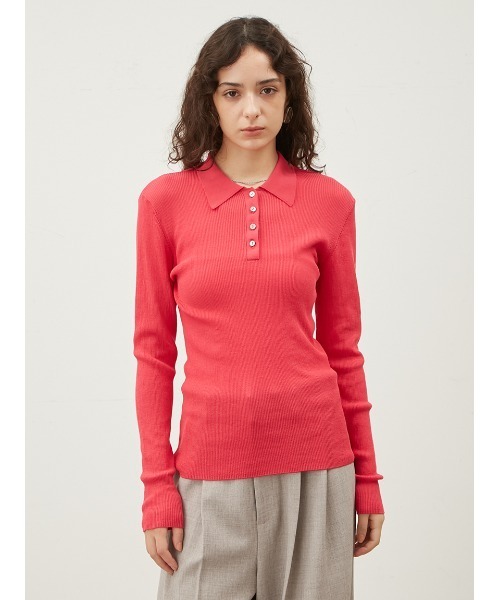 未使用級✨ RED VALENTINO リブニット ポロシャツ　ブルー　Ｌ セール】シアーポロリブニットプルオーバー（ニット/セーター