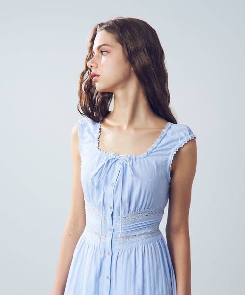 DEICY（デイシー）の「コットンレースストライプワンピース（ワンピース・レディース・ブラック/ライトブルー/オフホワイト・1/0）」の9枚目の写真