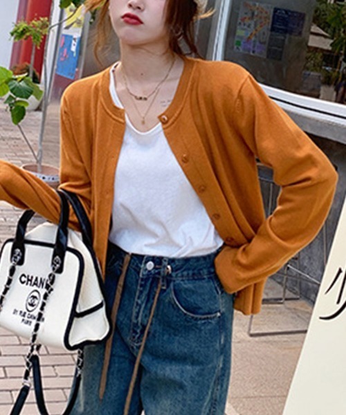 SallyLunn(サリーラン)の「クルーネックニットカーディガン(カーディガン/ボレロ・レディース・ブラック/アイボリー/オレンジ/ワインレッド/グリーン/ブルー/グレー・FREE)」の7枚目の写真