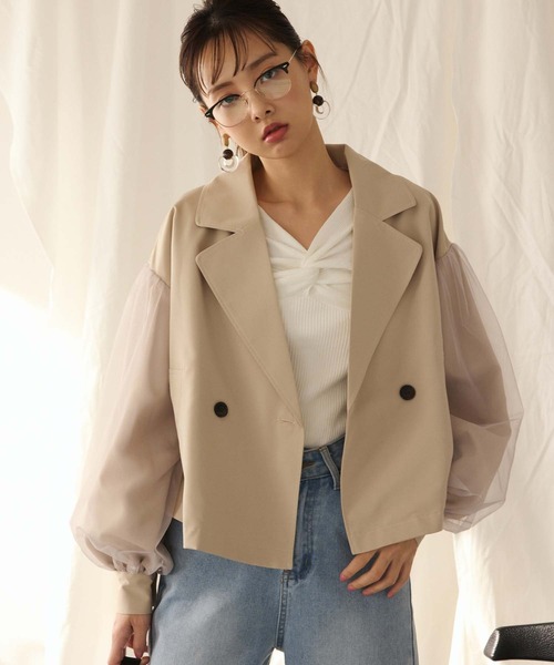 fifth（フィフス）の「チュール袖ショートトレンチ（その他アウター・レディース・ネイビー/ベージュ・M）」の2枚目の写真