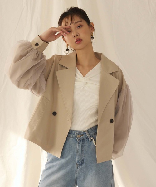 fifth（フィフス）の「チュール袖ショートトレンチ（その他アウター・レディース・ネイビー/ベージュ・M）」の3枚目の写真