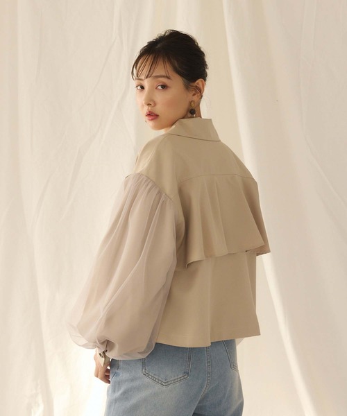 fifth（フィフス）の「チュール袖ショートトレンチ（その他アウター・レディース・ネイビー/ベージュ・M）」の4枚目の写真