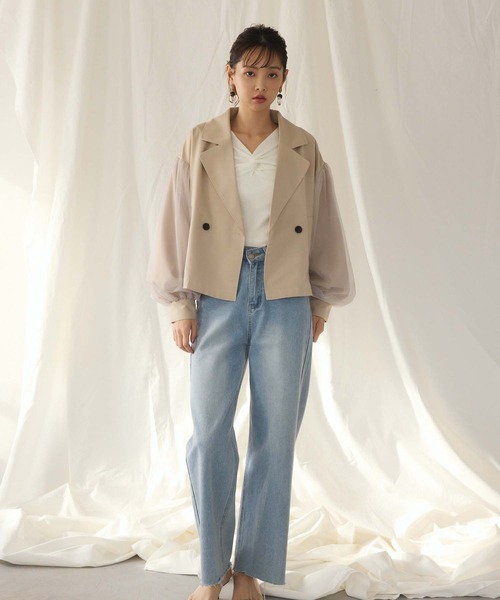 fifth（フィフス）の「チュール袖ショートトレンチ（その他アウター・レディース・ネイビー/ベージュ・M）」の5枚目の写真