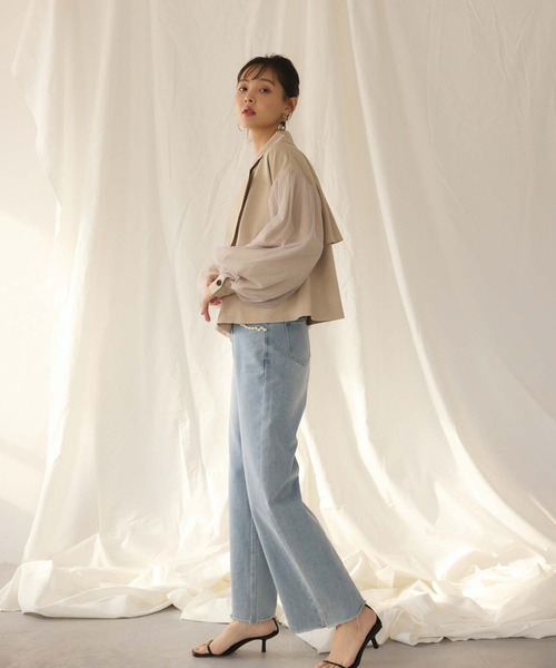 fifth（フィフス）の「チュール袖ショートトレンチ（その他アウター・レディース・ネイビー/ベージュ・M）」の6枚目の写真