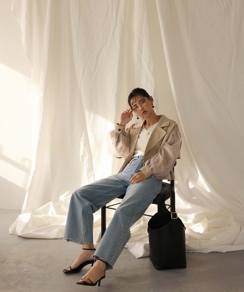 fifth（フィフス）の「チュール袖ショートトレンチ（その他アウター・レディース・ネイビー/ベージュ・M）」の8枚目の写真