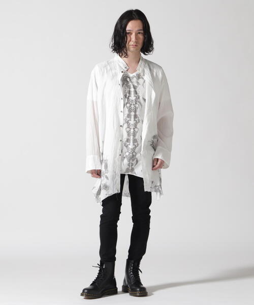 KMRii（ケムリ）の「KMRii/ケムリ/別注Stand Collar Layer Shirt（シャツ/ブラウス・メンズ・ブラック/ホワイト・1/2/3）」の4枚目の写真