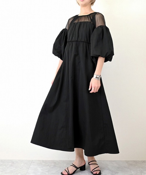 STYLEBLOCK（スタイルブロック）の「TNタフタ×チュールドッキングワンピース（ワンピース・レディース・ホワイト系その他/チャコールグレー/ブラック・M）」の2枚目の写真