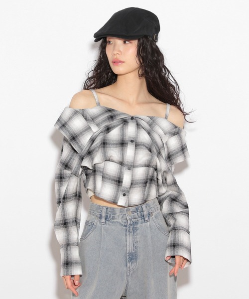 Heather（ヘザー）の「チェックオフショルシャツ 322087（シャツ
