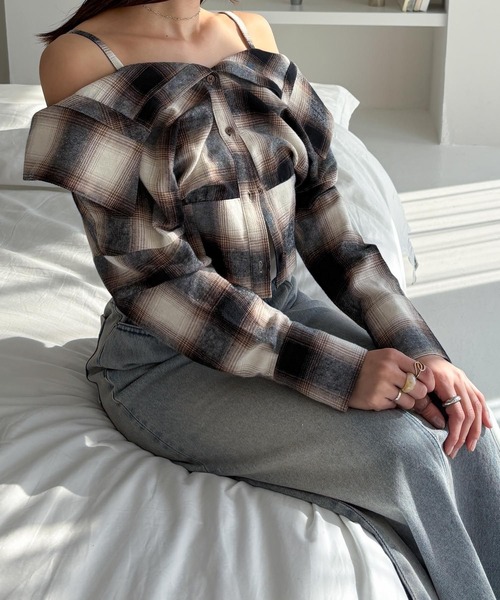 Heather チェックオフショルシャツ　322087 チェックオフショルシャツ 322087（シャツ/ブラウス）｜Heather