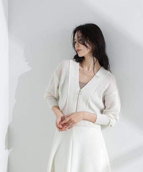 NANO universe（ナノユニバース）の「リネン混テープヤーンZIPカーディガン（カーディガン/ボレロ・レディース・オフホワイト/ベージュ・FREE）」の5枚目の写真
