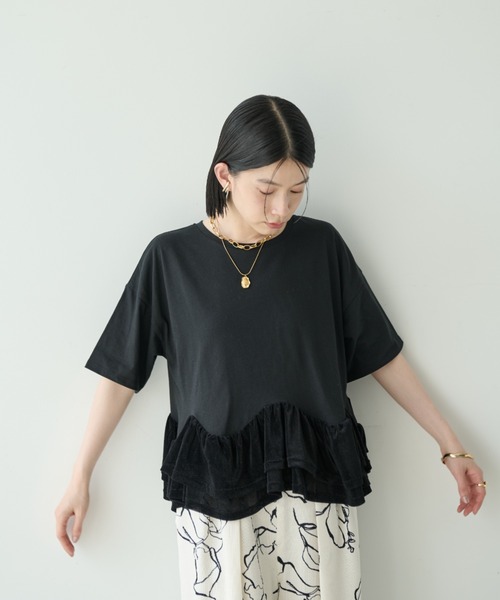 Shelly island(シェリーアイランド)の「フロッキードッキングT(Tシャツ/カットソー・レディース・ホワイト/グレー/ブラック・FREE)」の4枚目の写真