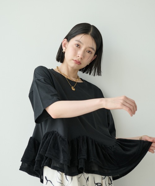 Shelly island(シェリーアイランド)の「フロッキードッキングT(Tシャツ/カットソー・レディース・ホワイト/グレー/ブラック・FREE)」の5枚目の写真