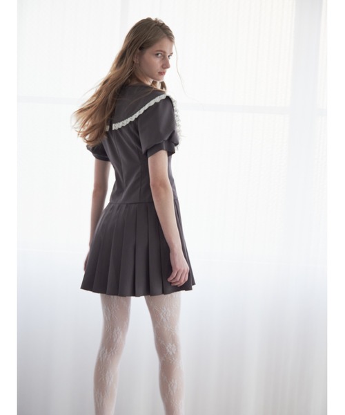 fekete low waist mini pleats dress ワンピース セール】Low waist