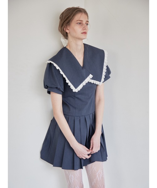 etre loin（エトルワン）の「Low waist pleated mini dress（ワンピース・レディース・ブルー/グレー/ブラック・M）」の4枚目の写真