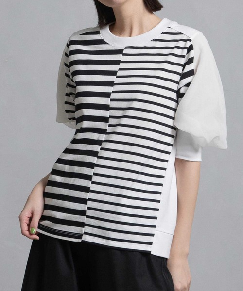 MARECHAL TERRE（マルシャルテル）の「ジョイントトップス（Tシャツ/カットソー・レディース・ブラック/オフホワイト/ベージュ/ブラック×ホワイト・MEDIUM）」の3枚目の写真