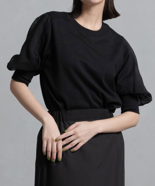 MARECHAL TERRE（マルシャルテル）の「ジョイントトップス（Tシャツ/カットソー・レディース・ブラック/オフホワイト/ベージュ/ブラック×ホワイト・MEDIUM）」の2枚目の写真